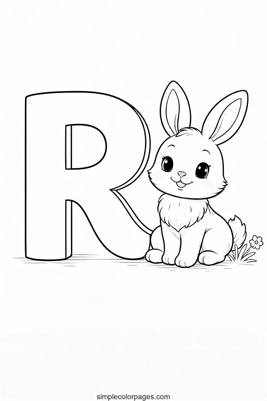 Letter R with Rabbit Coloring Page | Alphabet Coloring Pages