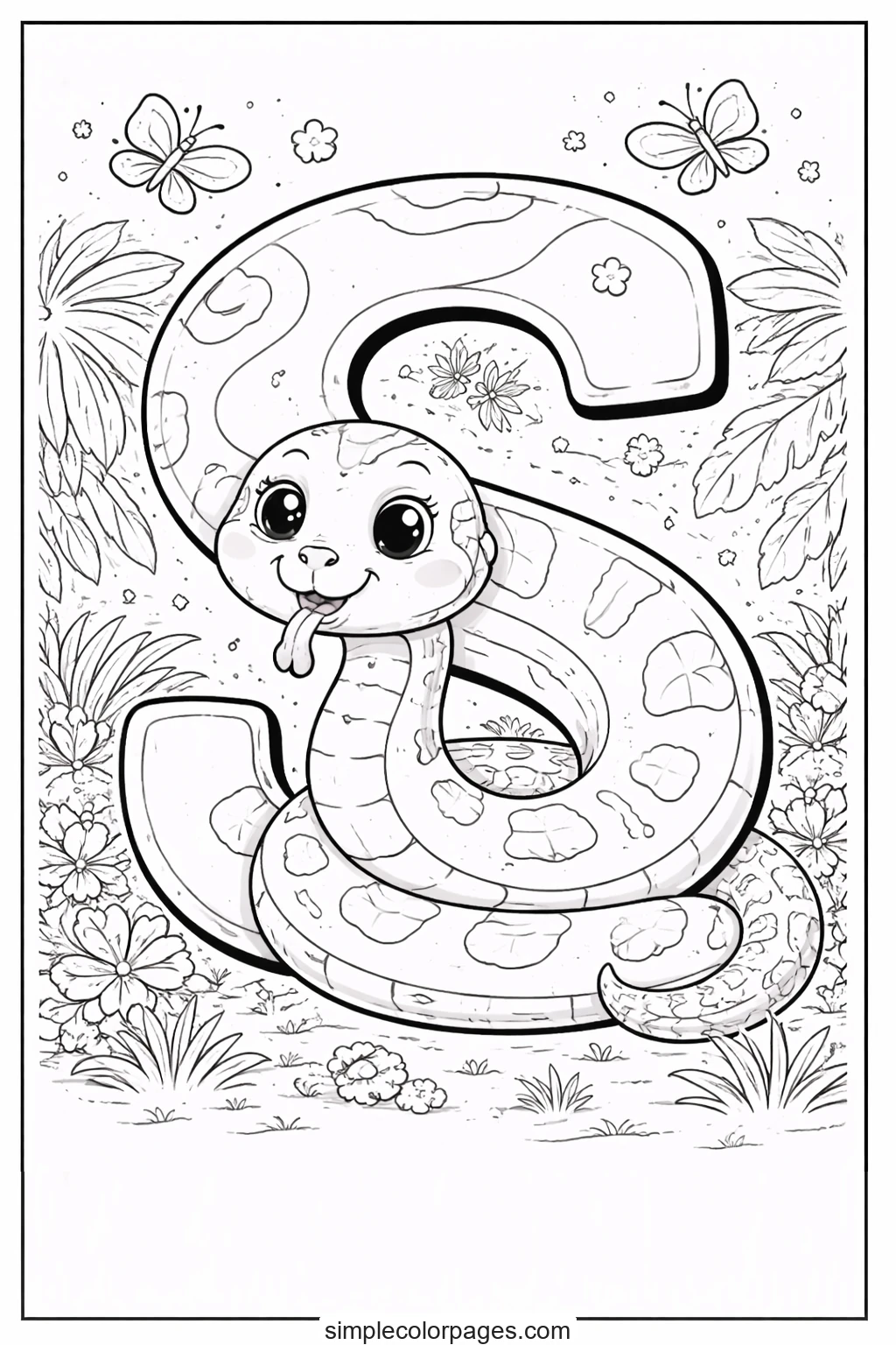 Letter S with Snake Coloring Page | Alphabet Coloring Pages