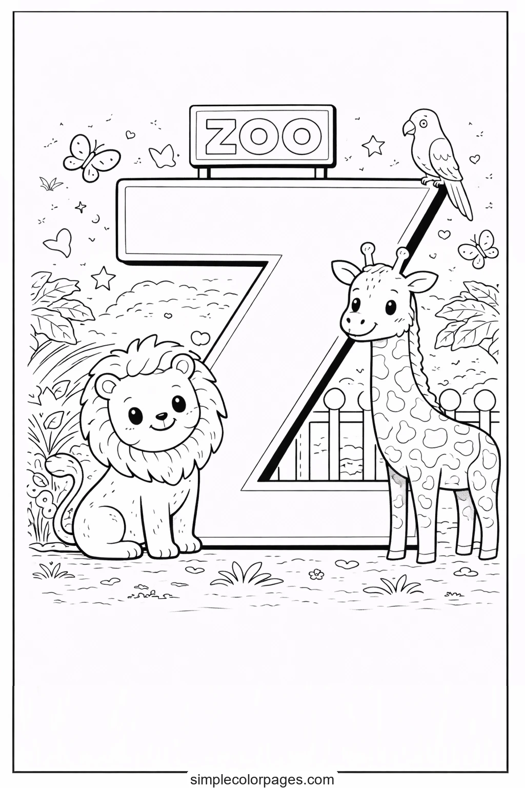 Letter Z with Zoo Coloring Page | Alphabet Coloring Pages