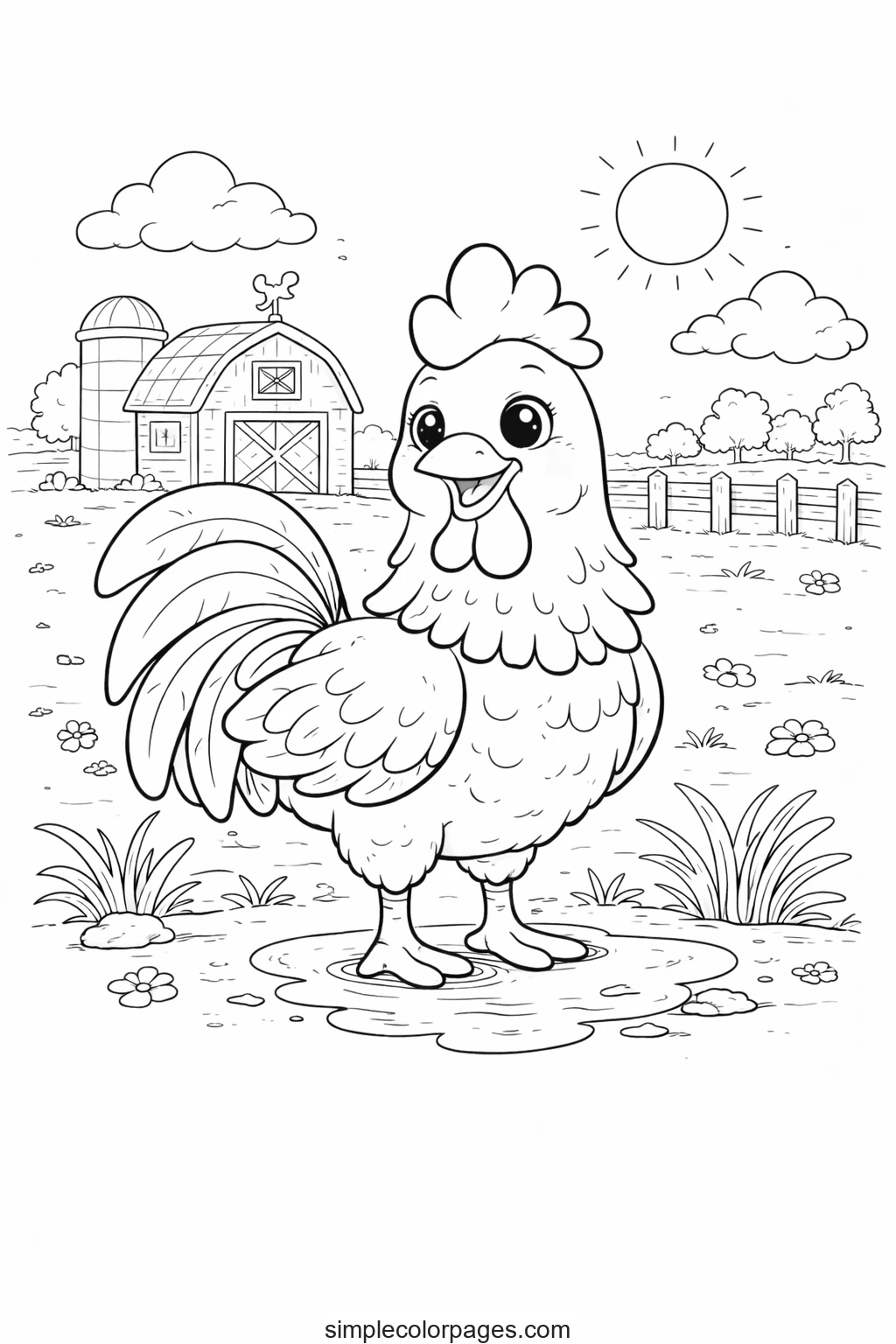 Colorable Rooster Rooster Coloring Page | Animal Coloring Pages