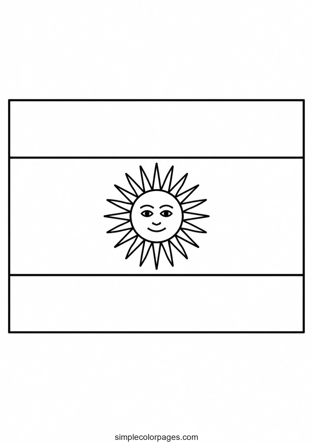 Three horizontal bands of equal height with a sun face centred on the middle band