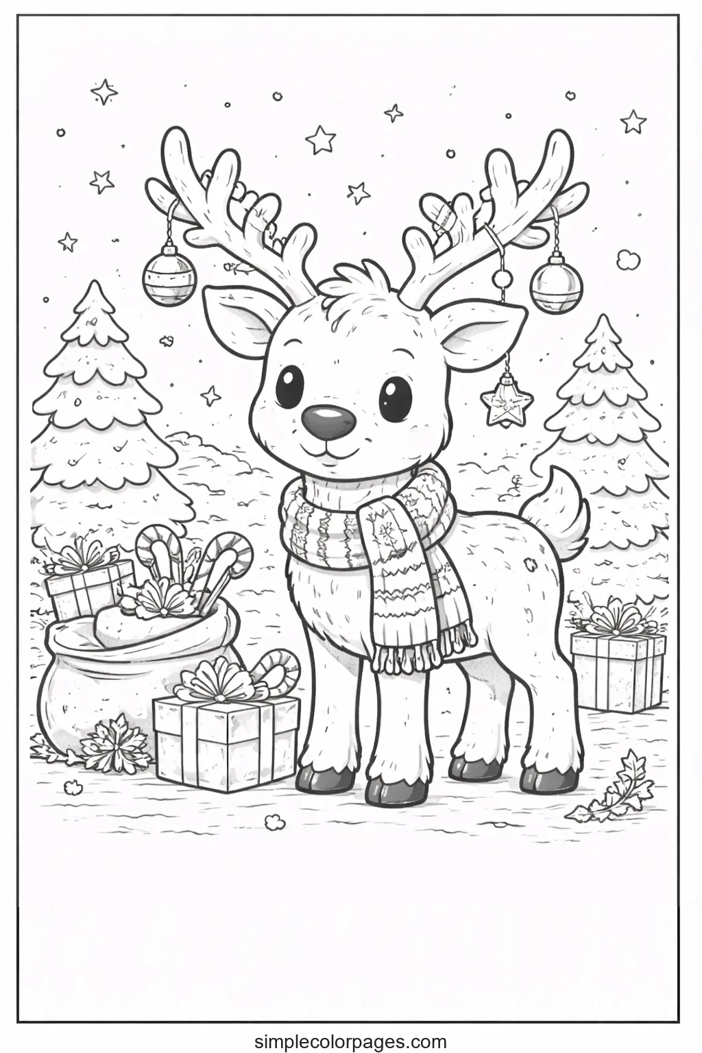 Christmas Reindeer Coloring Page
