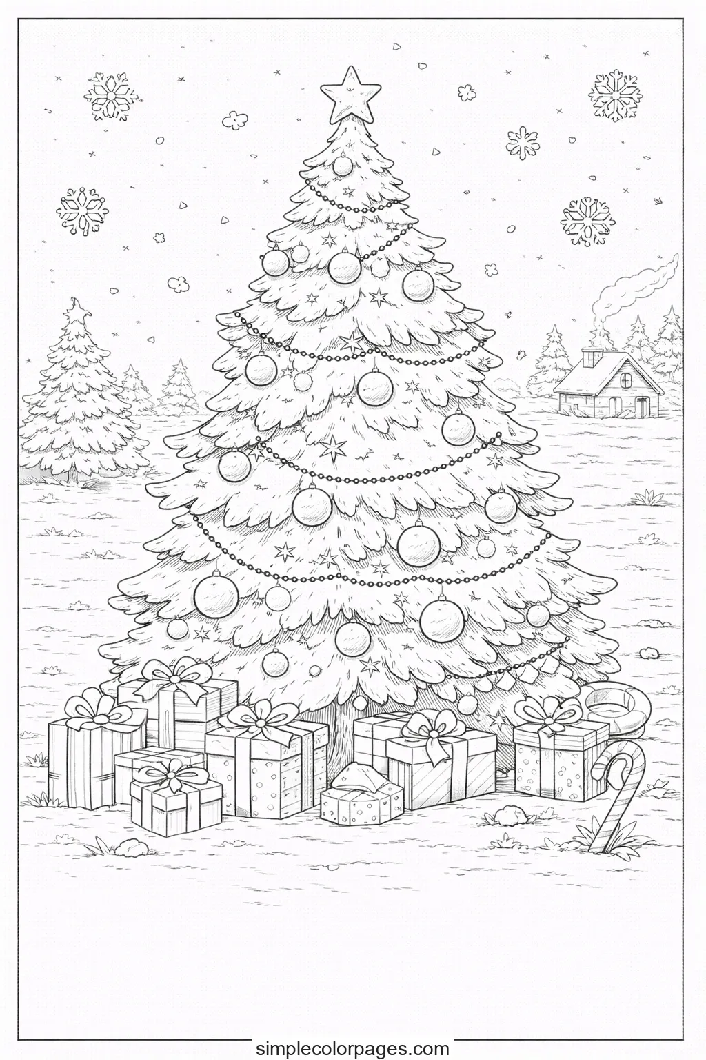 Christmas Tree with Gifts Coloring Page