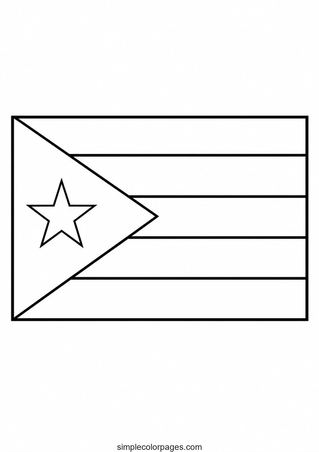 Five horizontal stripes, a triangle filling the hoist edge, a lone five-pointed star inside the triangle