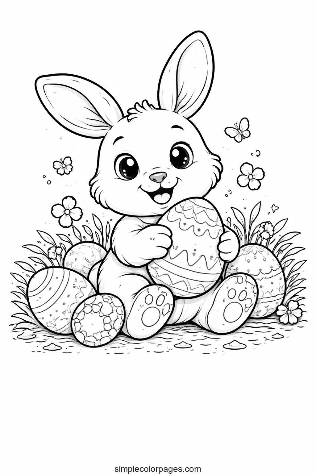 Easter bunny with eggs outline drawing