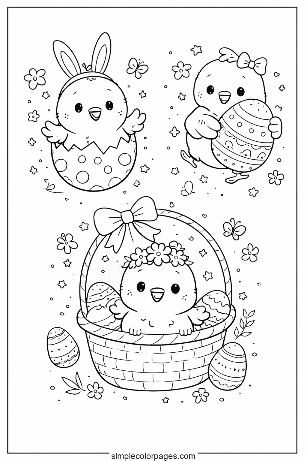 Easter chicks outline drawing