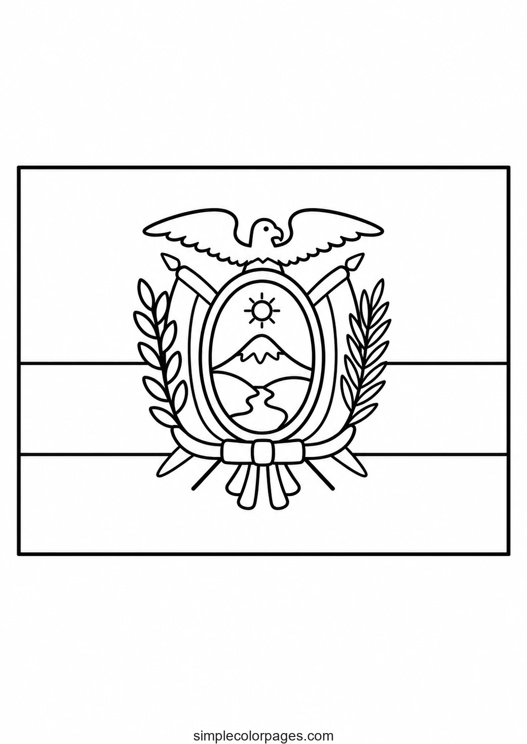 Top band twice the height of the two below it, with a coat of arms centred