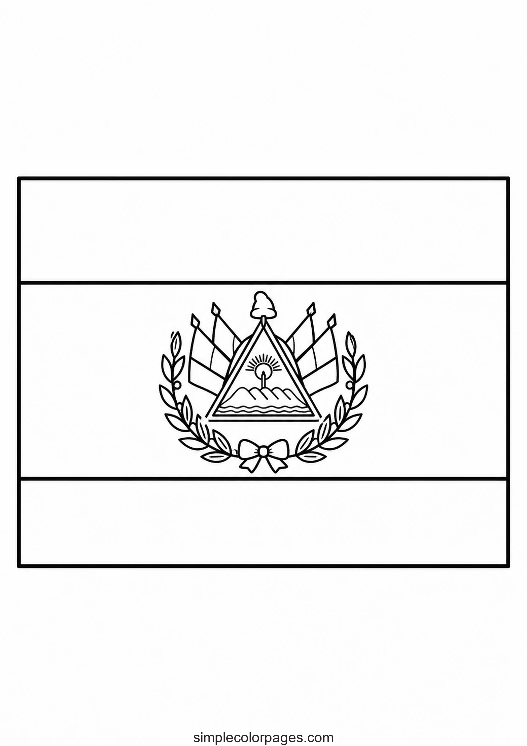 Two horizontal bands with a triangular coat of arms centred on the middle band