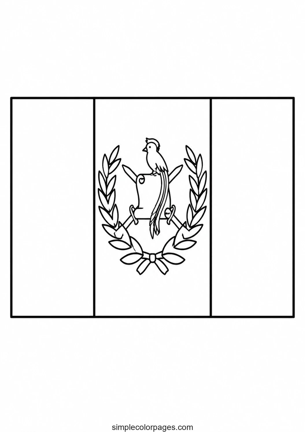Two vertical stripes at the edges and a wide centre stripe, with a coat of arms in the middle