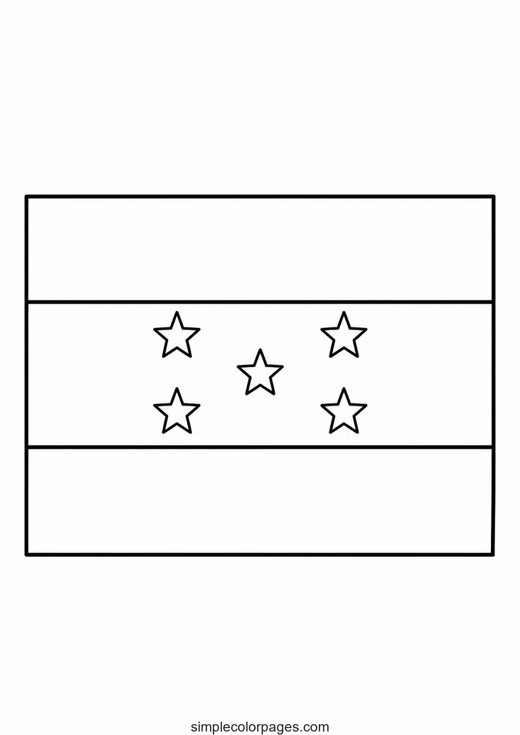 Three horizontal bands, five five-pointed stars arranged in an X pattern across the middle band