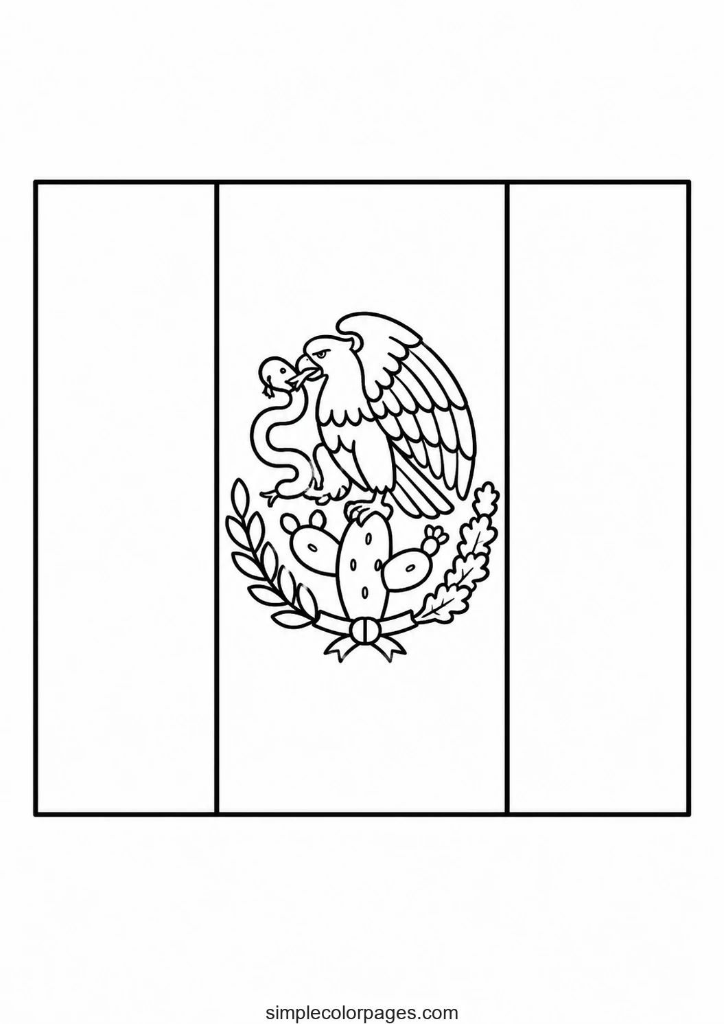 Three vertical stripes with a coat of arms centred on the middle one