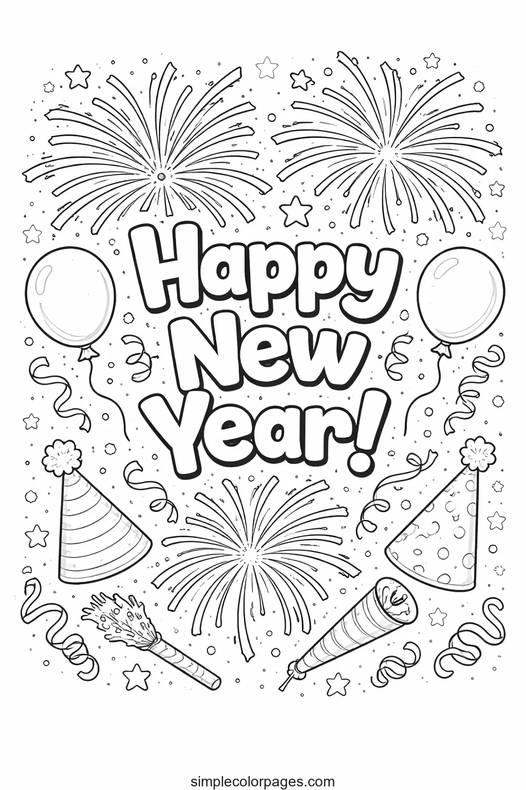 New Year Fireworks Coloring Page