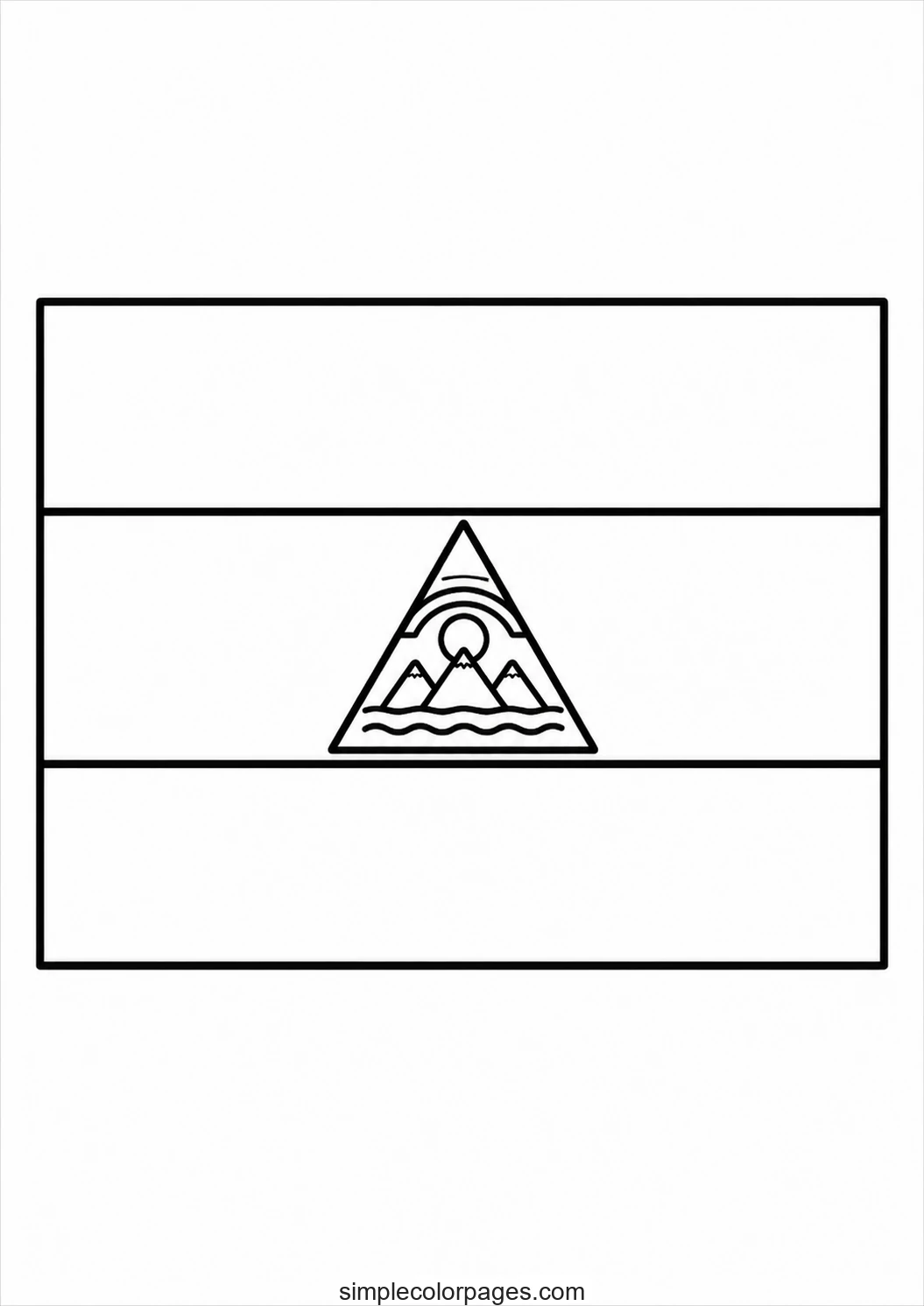 Two horizontal bands with a triangular coat of arms centred on the middle band