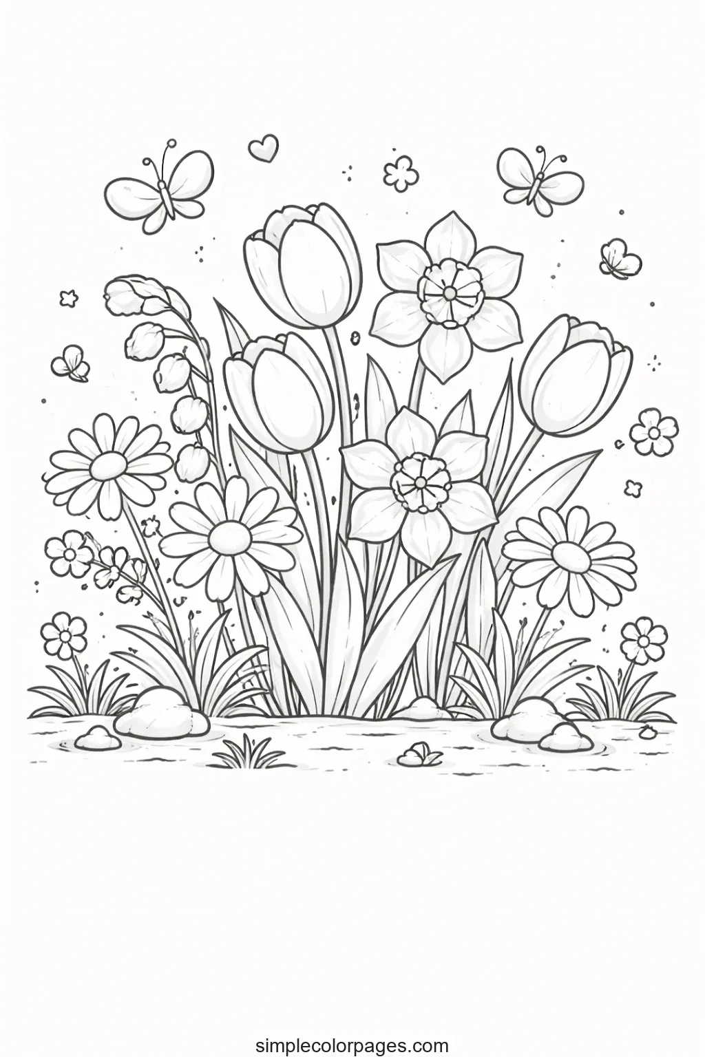 Spring Flowers Coloring Page