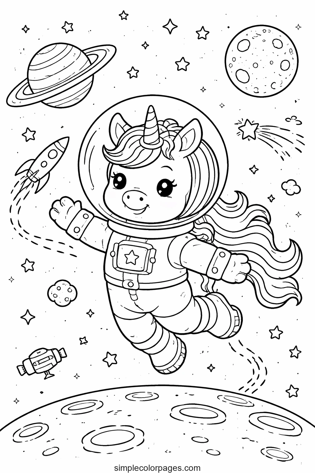 Unicorn Astronaut Coloring Page