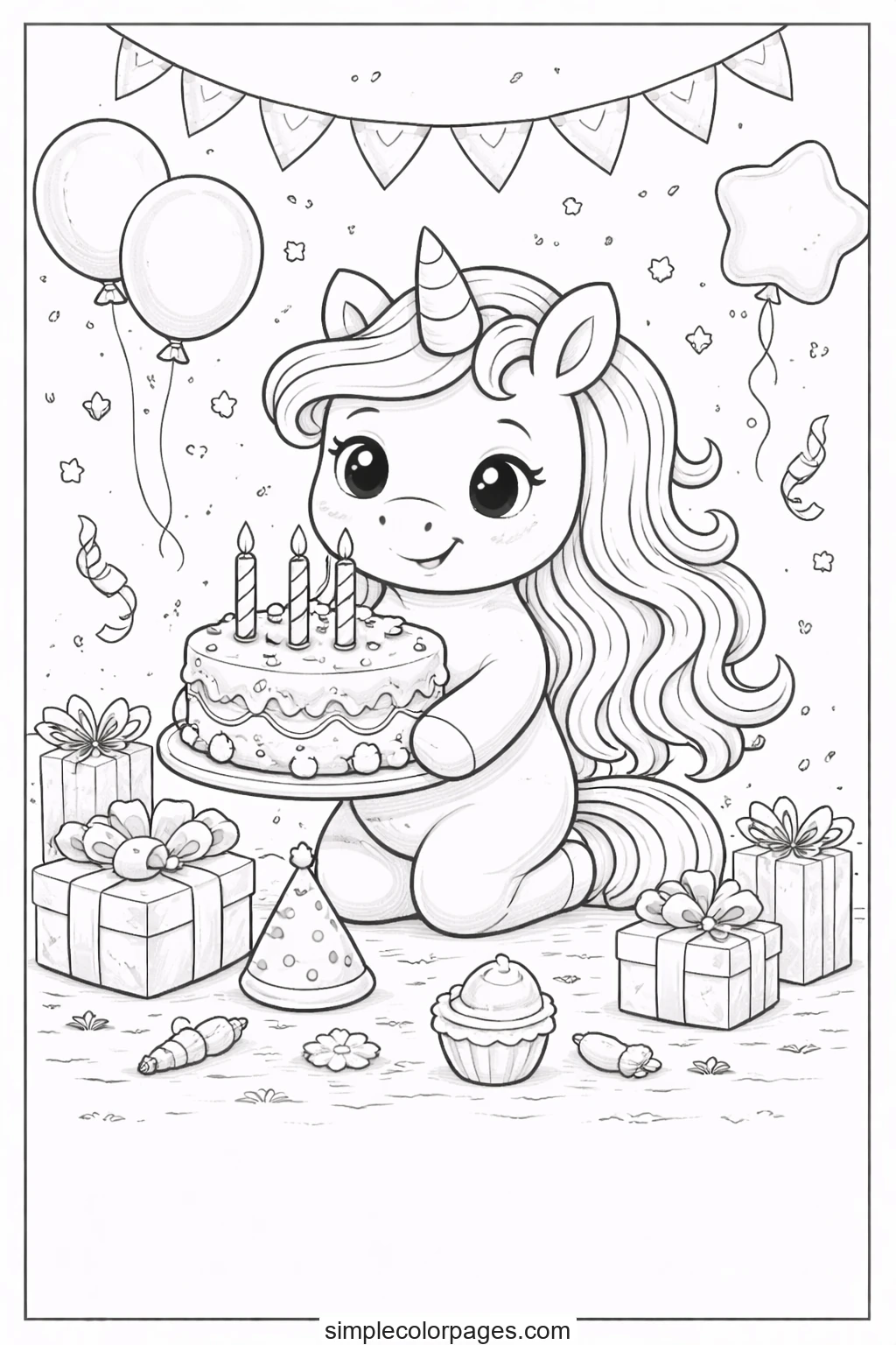 Unicorn Birthday Cake Coloring Page | Unicorn Coloring Pages