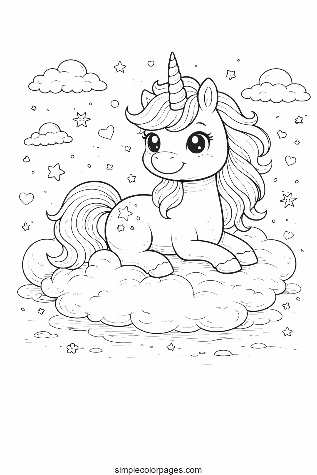 Unicorn Riding a Cloud Coloring Page | Unicorn Coloring Pages
